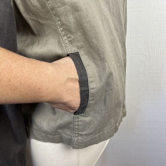 EILEEN FISHER Jacket L Womens Gray Moto Coated Organic LInen Asymmetrical Zip - Picture 6 of 8
